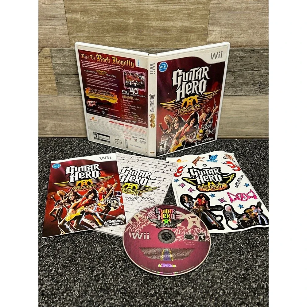 Guitar Hero: Aerosmith (Nintendo Wii) Complete w/ Manual & Guitar Decals CIB